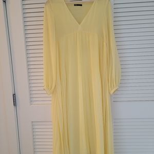 ZARA Yellow Chiffon Pleated Midi Dress